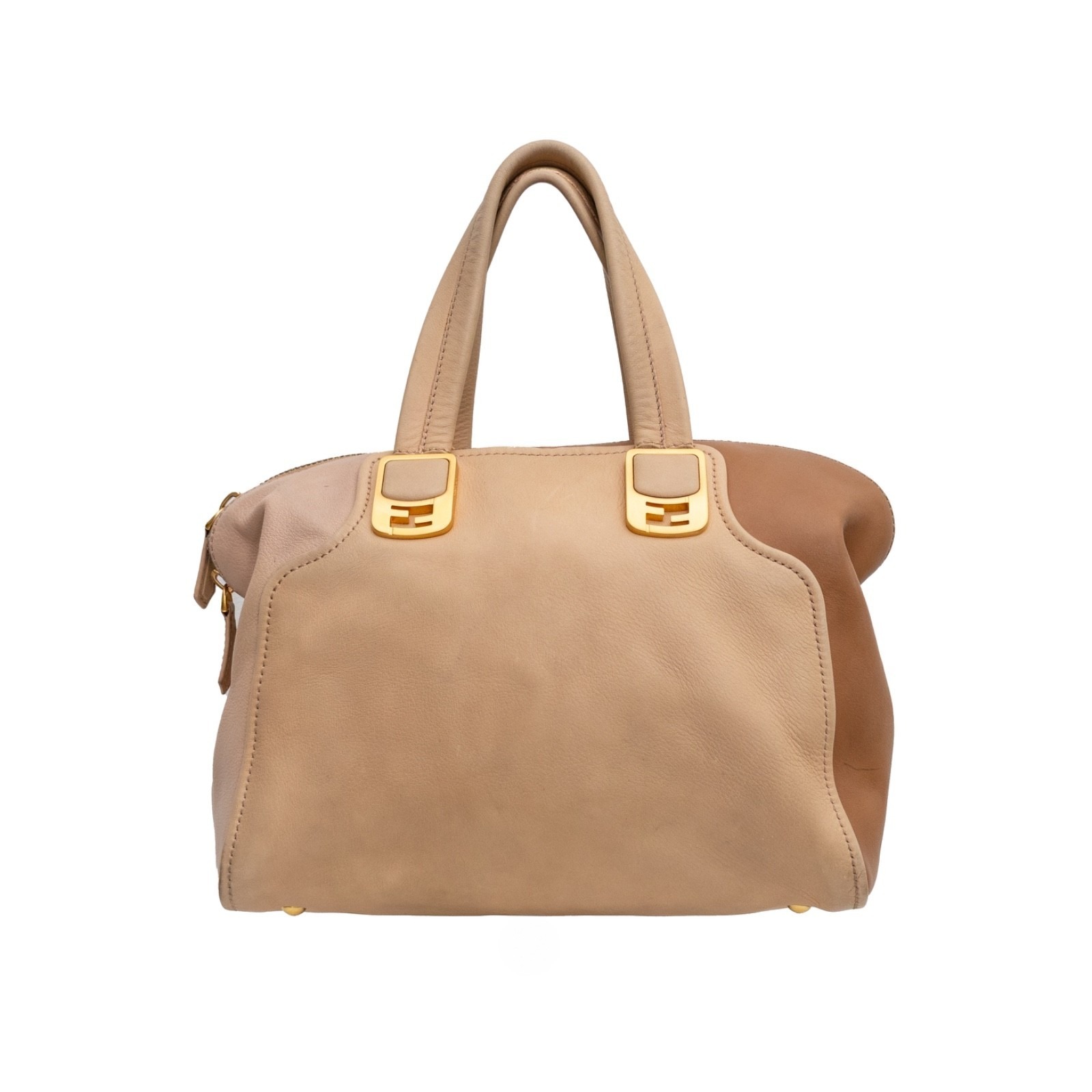 Fendi Leather Chameleon Top Handle 2way Bag Beige Nude Satchel Crossbody